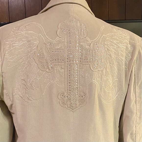 Franky Max Men’s Blazer 💯% Cotton Embroidery Rhinestones Size M Beige - Picture 3 of 7